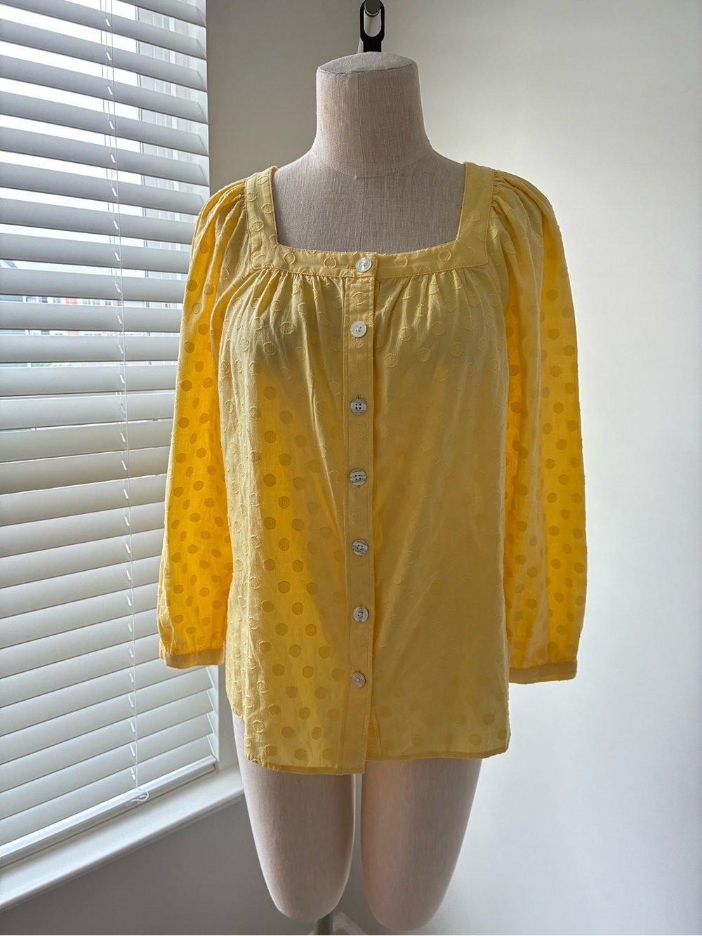 Talbots Women's Square Neck Polka Dot Long Sleeve Blouse
